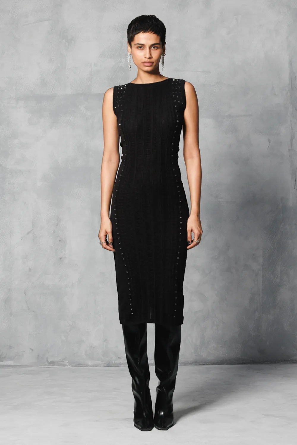 Black Studded Sweater Dress