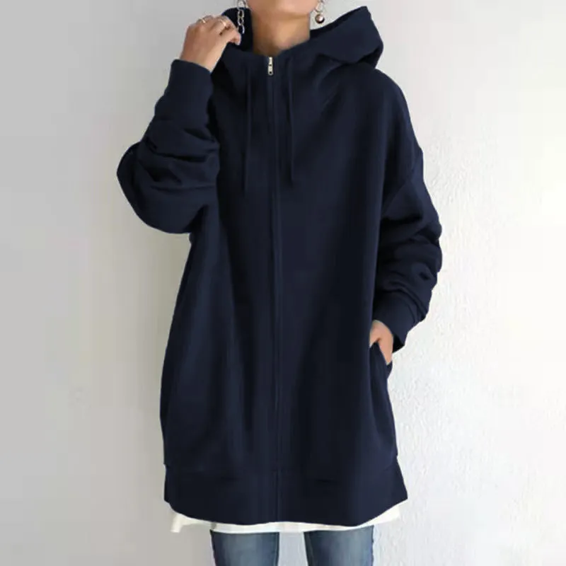 Hood Plus Fleece Zipper Solid Color Sweatshirt Vendors