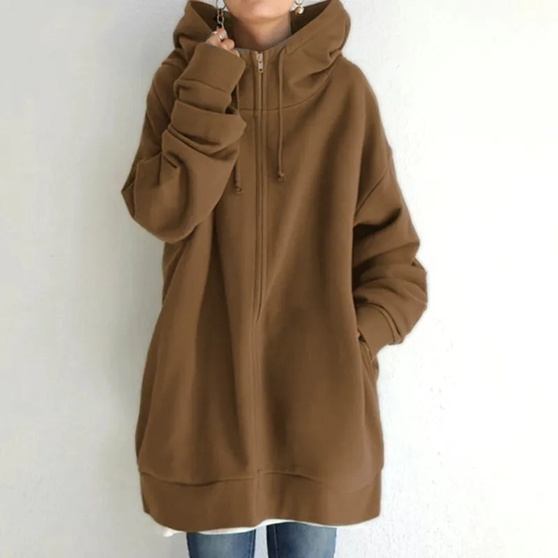 Hood Plus Fleece Zipper Solid Color Sweatshirt Vendors