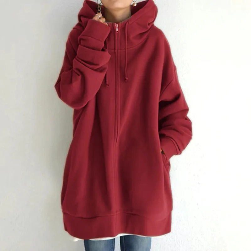 Hood Plus Fleece Zipper Solid Color Sweatshirt Vendors