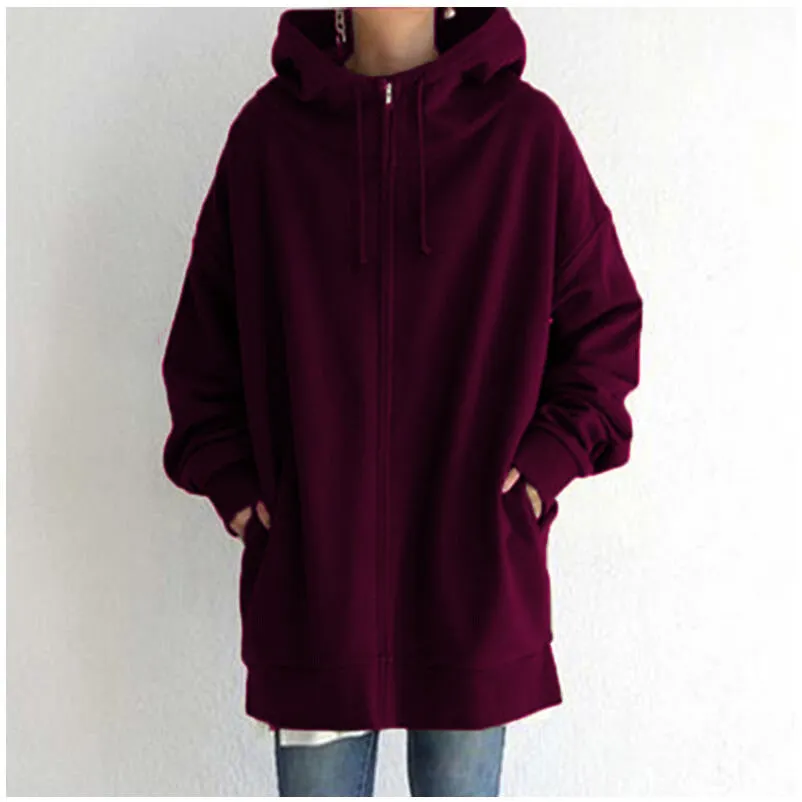 Hood Plus Fleece Zipper Solid Color Sweatshirt Vendors