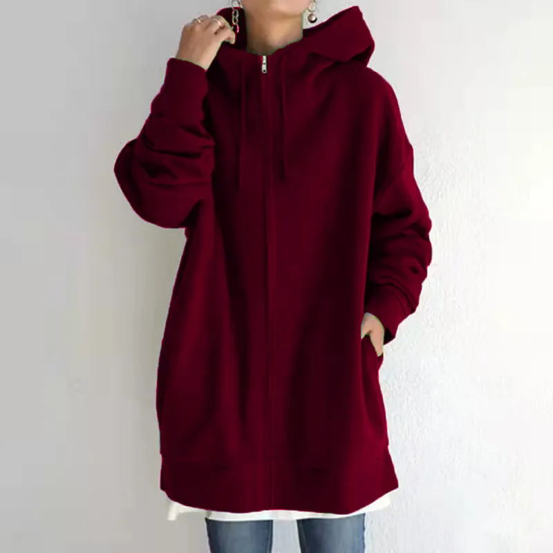Hood Plus Fleece Zipper Solid Color Sweatshirt Vendors