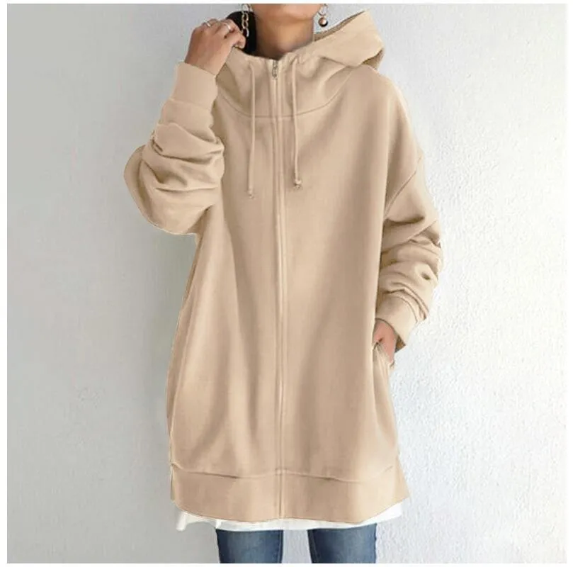 Hood Plus Fleece Zipper Solid Color Sweatshirt Vendors
