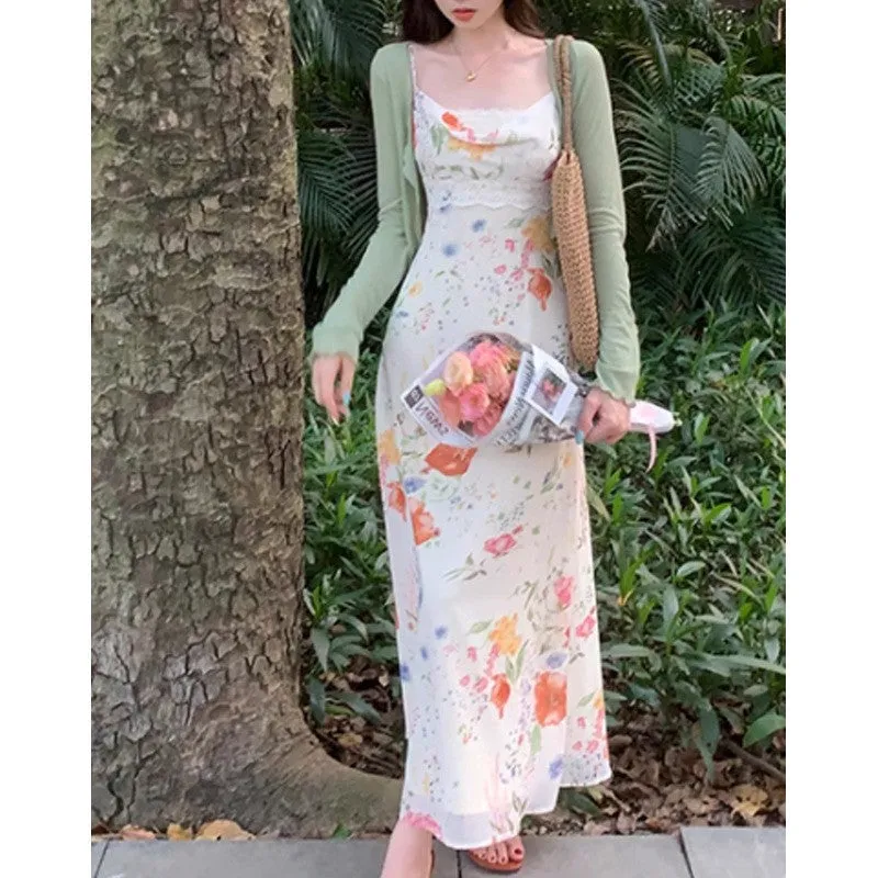 [London Flower Market] New Chinese Summer Gentle  Dress Refreshing Slimming Design Vacation Two-Piece Set for Women