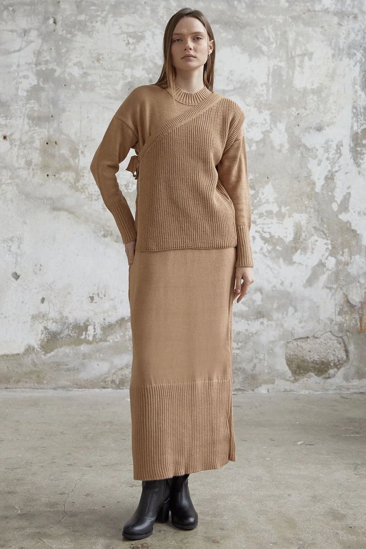 MDS Women Knit Dress with Belted Sweater - Camel - Cedar Park