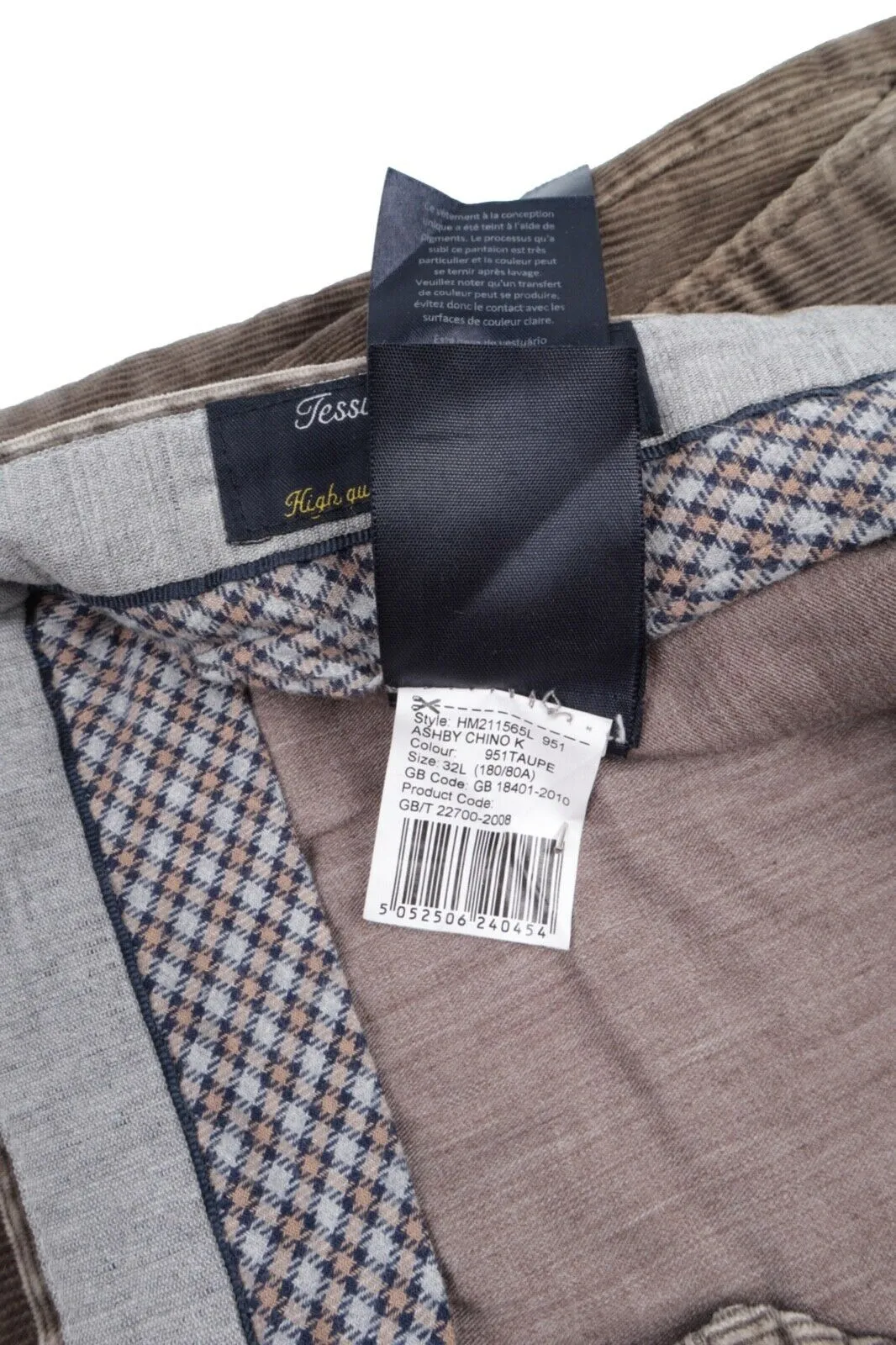 Men's HACKETT LONDON Ashby Brown Corduroy Cotton Chino Pants Trousers Size 32 L