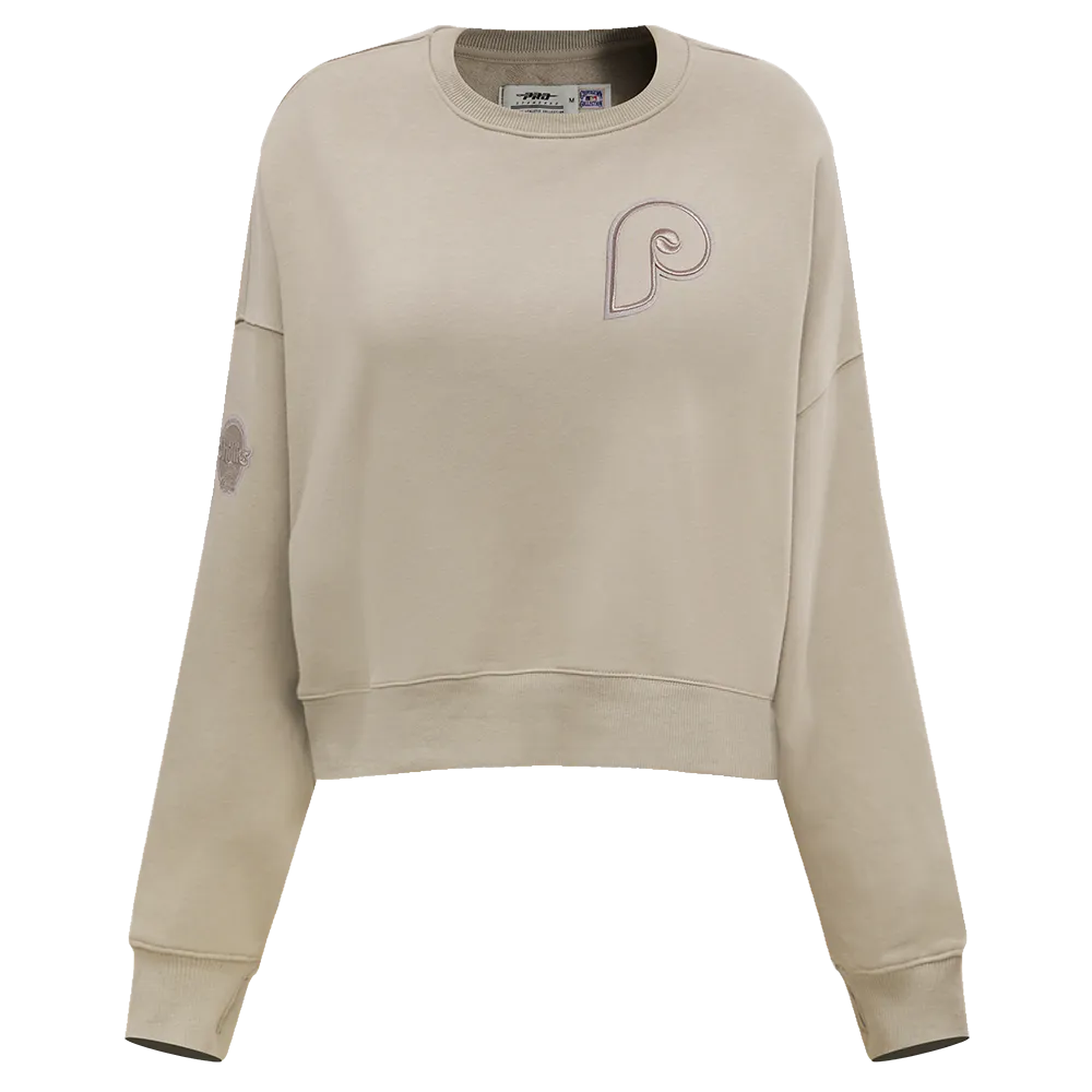 MLB PHILADELPHIA PHILLIES RETRO NEUTRAL WOMEN'S CREWNECK (TAUPE)