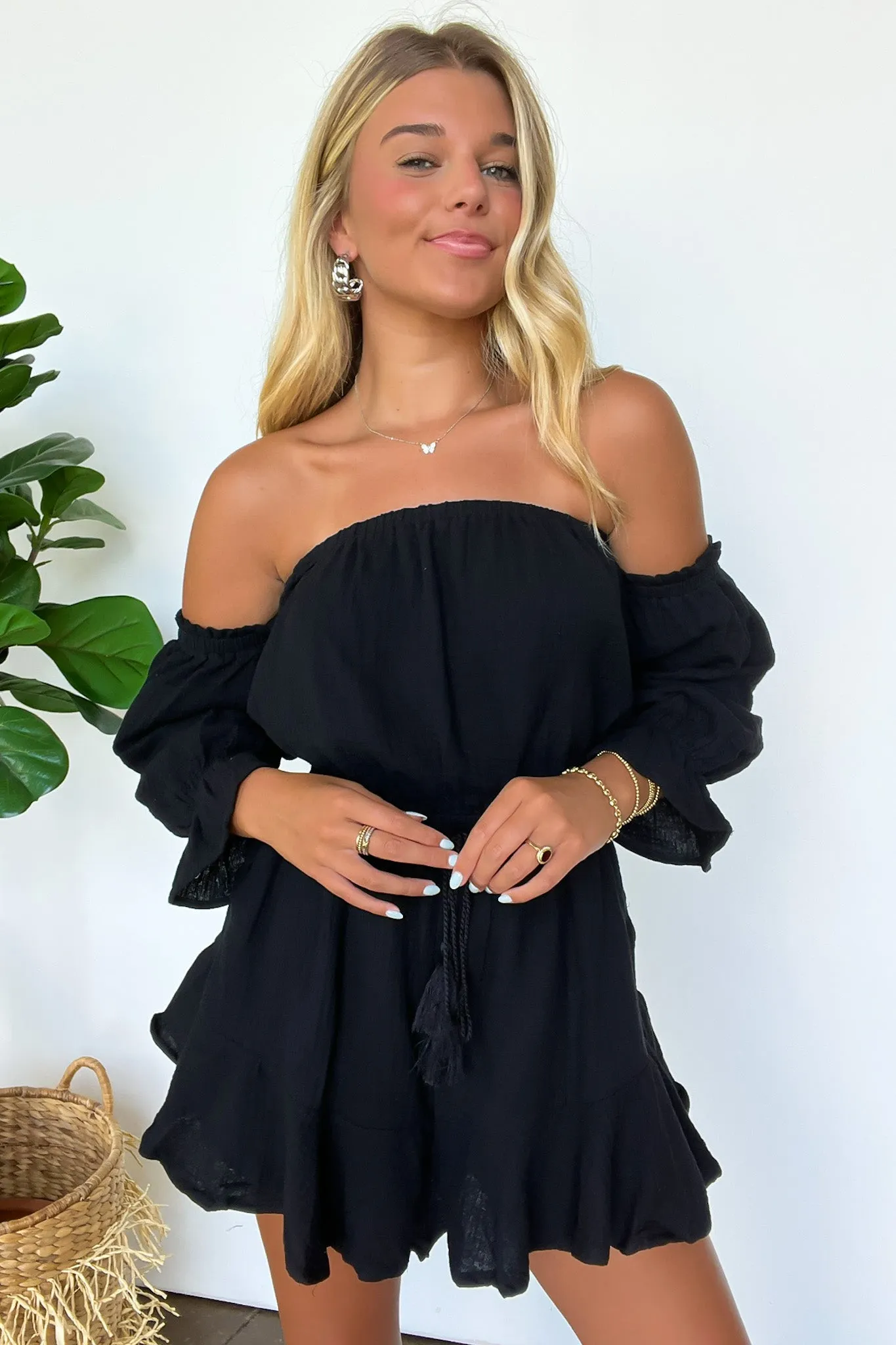 Naomie Bubble Sleeve Off Shoulder Romper - FINAL SALE