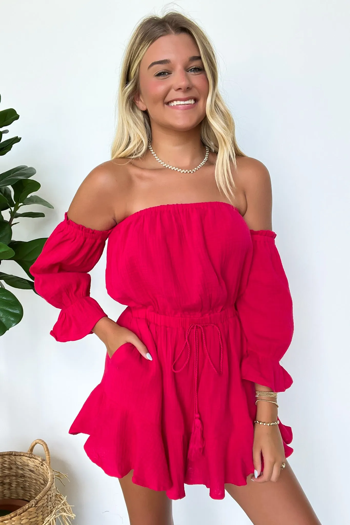 Naomie Bubble Sleeve Off Shoulder Romper - FINAL SALE