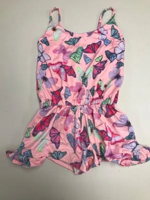 Pink Butterfly Slip Ruffle Romper