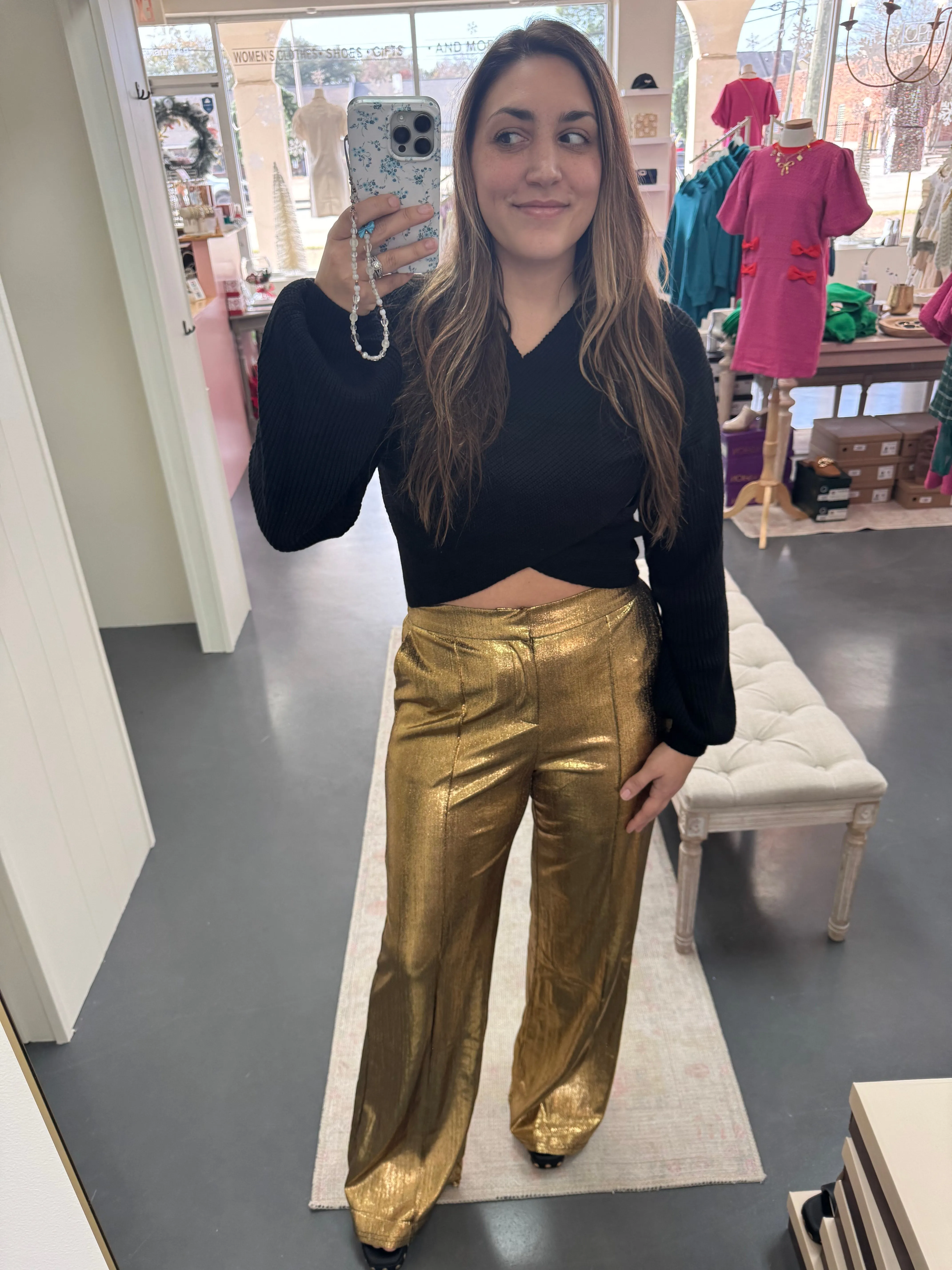 Shine Bright Gold Flare Pants