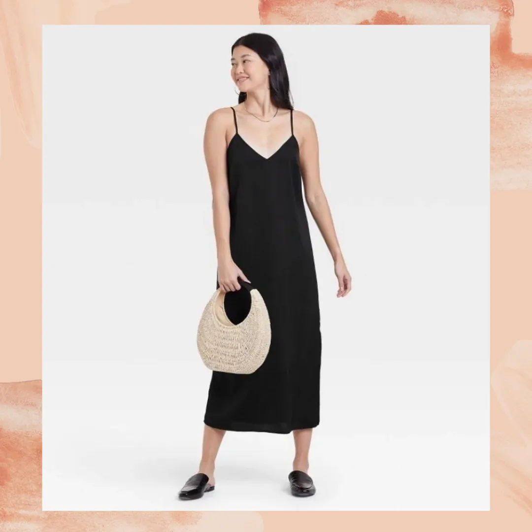 Simple Black Midi Slip Dress Medium