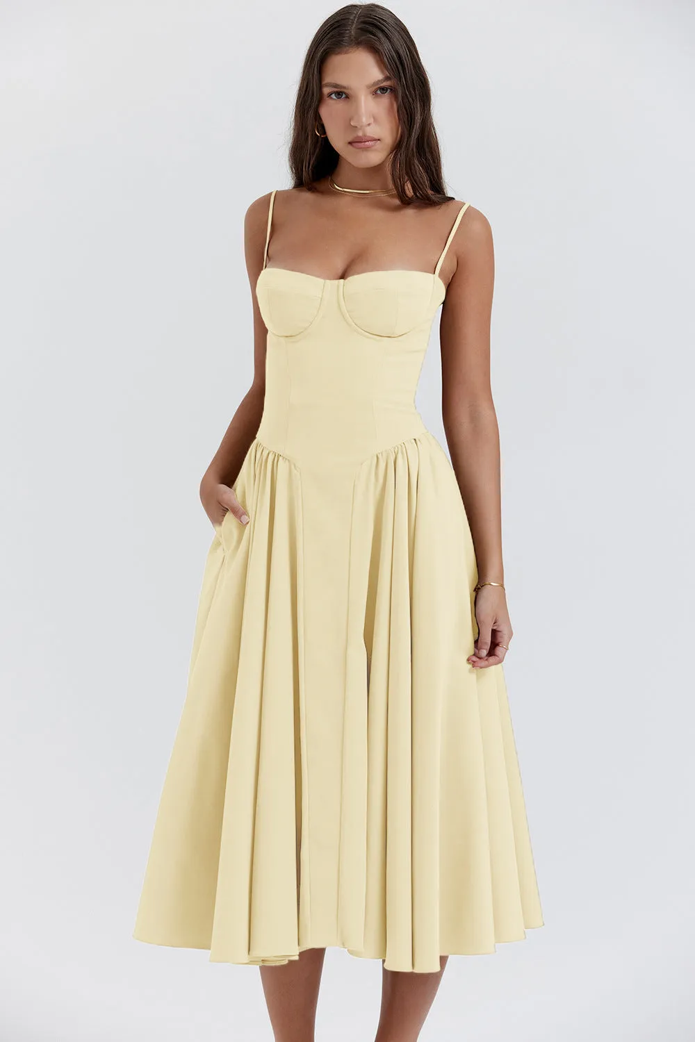 Women’s Large Party Swing Dress with Fitted Bodice and Spaghetti Straps in 14 Colors S-XL